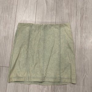 Distressed green jean skirt